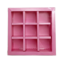 картинка Коробка для 9 конфет РОЗОВАЯ с пластиковой крышкой от магазинаАрт-Я