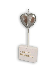 картинка Свеча в торт "Сердце Грань" серебро, 10см от магазинаАрт-Я