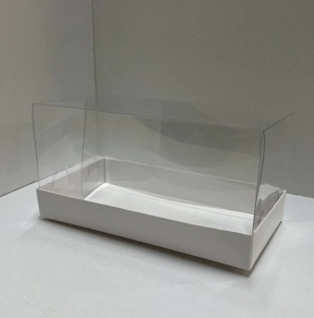 картинка Коробка 100*100*200 белая с прозрачной крышкой под кекс от магазинаАрт-Я
