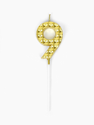 картинка Свеча для торта «Элемент», цифра "9" золотая от магазинаАрт-Я