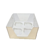 картинка Коробка для 4 капкейков прозрачная, размер 16*16*9.5, золото от магазинаАрт-Я