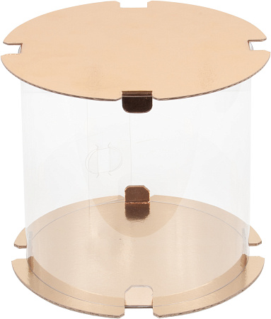 картинка Коробка для торта, пряничный домик прозрачная ТУБУС диам.200мм выс.200мм (золото) от магазинаАрт-Я