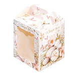 картинка Коробка для кулича с окном (загрузка спереди), "Ретро", 15*15*18 см от магазинаАрт-Я