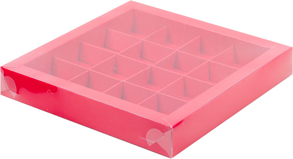 картинка Коробка для 16 конфет с пластиковой крышкой 200*200*30 КРАСНАЯ от магазинаАрт-Я
