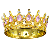 картинка Декоративная корона на торт с РОЗОВЫМИ стразами 12*5,5см, золото от магазинаАрт-Я