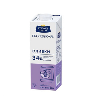 картинка Сливки Свежее завтра 34% ультрапастеризованные, 1 л. от магазинаАрт-Я