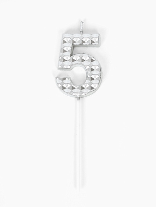 картинка Свеча для торта «Элемент», цифра "5" серебро от магазинаАрт-Я