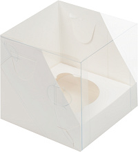 картинка Коробка для 1 капкейка с пластиковой крышкой 100*100*100 мм (БЕЛАЯ) от магазинаАрт-Я