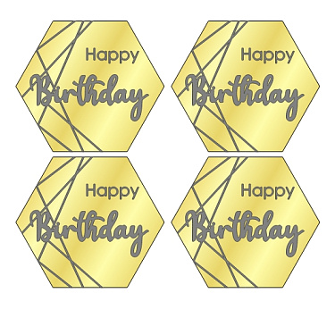 картинка Топпер "Happy birthday" №13 5*4,5см, 4шт золото от магазинаАрт-Я