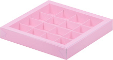 картинка Коробка для 16 конфет с пластиковой крышкой 200*200*30 РОЗОВАЯ от магазинаАрт-Я