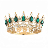 картинка Декоративная корона на торт с ИЗУМРУДНЫМИ стразами 12*5,5см, золото от магазинаАрт-Я