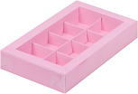 картинка Коробка для 8 конфет с пластиковой крышкой 190*110*30 РОЗОВАЯ от магазинаАрт-Я