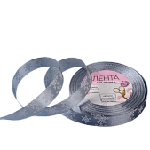 картинка Лента атласная Снежинки, 15 мм, 23 ± 1 м, цвет серый №59 от магазинаАрт-Я