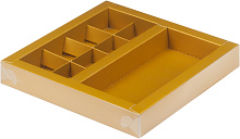 картинка Коробка для 8 конфет с пласт крышкой 200*200*30 мм (8) + для шоколад.плитки 160*80 мм ЗОЛОТО от магазинаАрт-Я