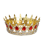 картинка Декоративная корона на торт с КРАСНЫМИ стразами 12*5,5см, золото от магазинаАрт-Я