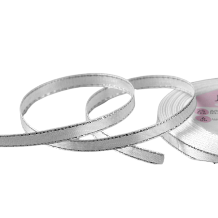 картинка Лента атласная Серебряные нити, 6 мм × 23 ± 1 м, цвет белый №001 от магазинаАрт-Я
