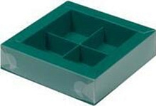 картинка Коробка для 4 конфет с пластиковой крышкой 120*120*30мм ЗЕЛЕНАЯ от магазинаАрт-Я