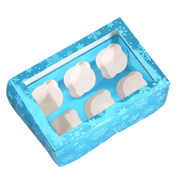 картинка Коробка №337 для 6 капкейков Новый год «Снежинки» от магазинаАрт-Я