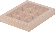 картинка Коробка для 12 конфет с пластиковой крышкой 190*150*30 КРАФТ от магазинаАрт-Я