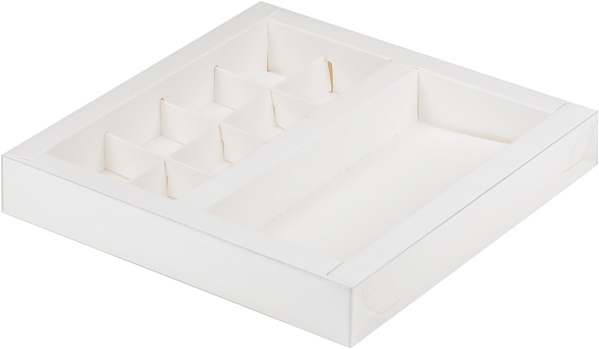 картинка Коробка для 8 конфет с пласт крышкой 200*200*30 мм (8) + для шоколад.плитки 160*80 мм БЕЛАЯ от магазинаАрт-Я