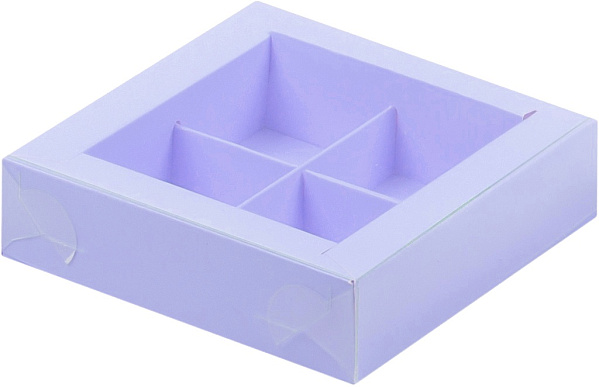 картинка Коробка для 4 конфет с пластиковой крышкой 120*120*30мм (ЛАВАНДА) от магазинаАрт-Я