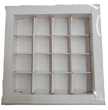 картинка Коробка для 16 конфет с пластиковой крышкой 180*180*35 (БЕЛАЯ) от магазинаАрт-Я