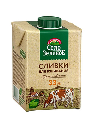 картинка Сливки 33% Село Зеленое ультрапастер.  0,5л от магазинаАрт-Я