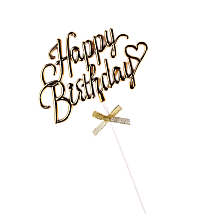 картинка Топпер "Happy Birthday", золотой, с бантиком от магазинаАрт-Я