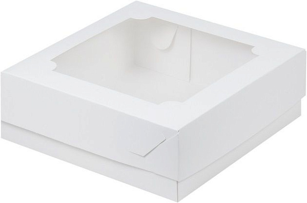 картинка Коробка под зефир и печенье с окошком 200*200*70 мм (белая) от магазинаАрт-Я