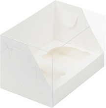 картинка Коробка для 2 капкейков с пластиковой крышкой 160*100*100 мм БЕЛАЯ от магазинаАрт-Я