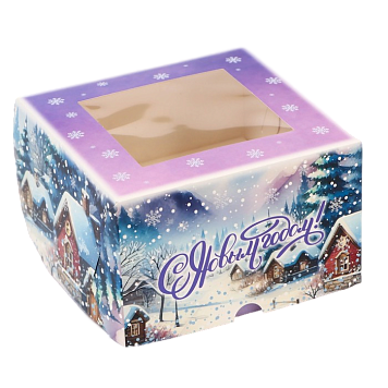 картинка Коробка №329 для 4 капкейков «С Новым годом» от магазинаАрт-Я