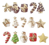 картинка Набор 5 новогодних фигурок (звезда,снеговик, подарок, трость, елка) глазурь от магазинаАрт-Я