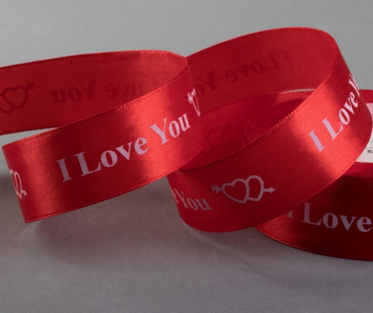 картинка Лента атласная «I Love You», 25 мм × 23 ± 1 м, цвет красный №26 от магазинаАрт-Я