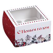 картинка Коробка №341 для 4 капкейков «Новый год: зайчики»  от магазинаАрт-Я