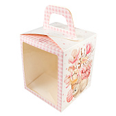 картинка Коробка для кулича с окном "Пасхальный букет" 15*15*18 см от магазинаАрт-Я
