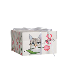 картинка Коробка №225 на 4 капкейка «8 Марта!»с котом, 16*16*10 см от магазинаАрт-Я