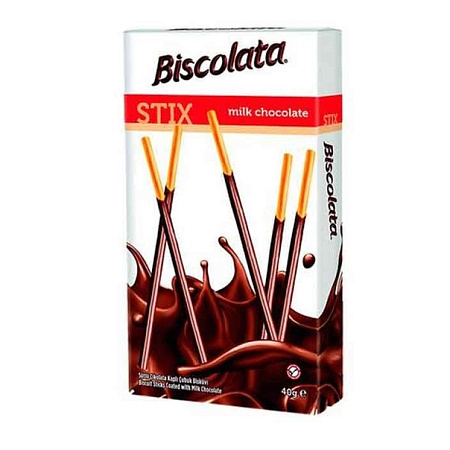 картинка Бисквитные палочки Biscolata покрытые молочным шоколадом, 40 г от магазинаАрт-Я