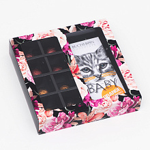 картинка Коробка под 8 конфет + шоколад, с окном, "Цветы", 17*17*4 см от магазинаАрт-Я