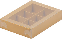 картинка Коробка для 6 конфет с пластиковой крышкой 155*115*30 мм ЗОЛОТО от магазинаАрт-Я