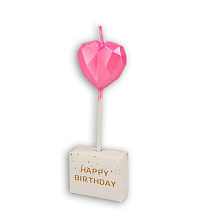 картинка Свеча в торт "Сердце Грань" розовая, 10см от магазинаАрт-Я