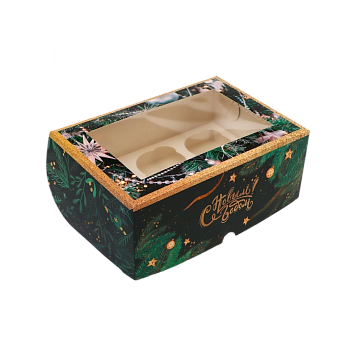 картинка Коробка №330 для 6 капкейков «С Новым годом» от магазинаАрт-Я