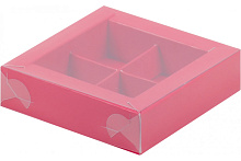 картинка Коробка для 4 конфет с пластиковой крышкой 120*120*30мм КРАСНАЯ от магазинаАрт-Я