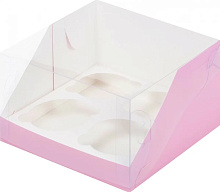 картинка Коробка для 4 капкейков с пластиковой крышкой 160*160*100 мм РОЗОВАЯ от магазинаАрт-Я