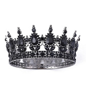 картинка Декоративная корона на торт с ЧЕРНЫМИ стразами 12*5,5см, черная от магазинаАрт-Я