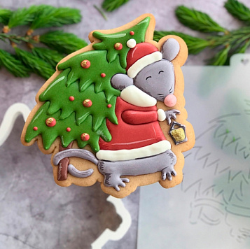 картинка Форма и трафарет "Новогодняя мышка с елочкой" от магазинаАрт-Я