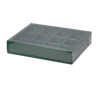 картинка Коробка для 12 конфет с пластиковой крышкой 190*145*38 (ТЕМНО ЗЕЛЕНАЯ) от магазинаАрт-Я