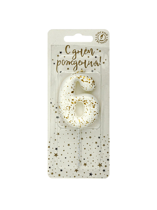 картинка Свеча в торт «Белые брызги», цифра 6 от магазинаАрт-Я