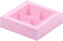 картинка Коробка для 4 конфет с пластиковой крышкой 120*120*30мм РОЗОВАЯ от магазинаАрт-Я