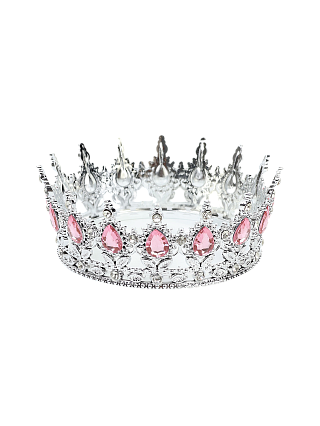 картинка Декоративная корона на торт с РОЗОВЫМИ стразами 12*5,5см, серебро от магазинаАрт-Я