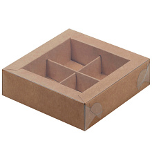 картинка Коробка для 4 конфет с пластиковой крышкой 120*120*30мм (КРАФТ) от магазинаАрт-Я